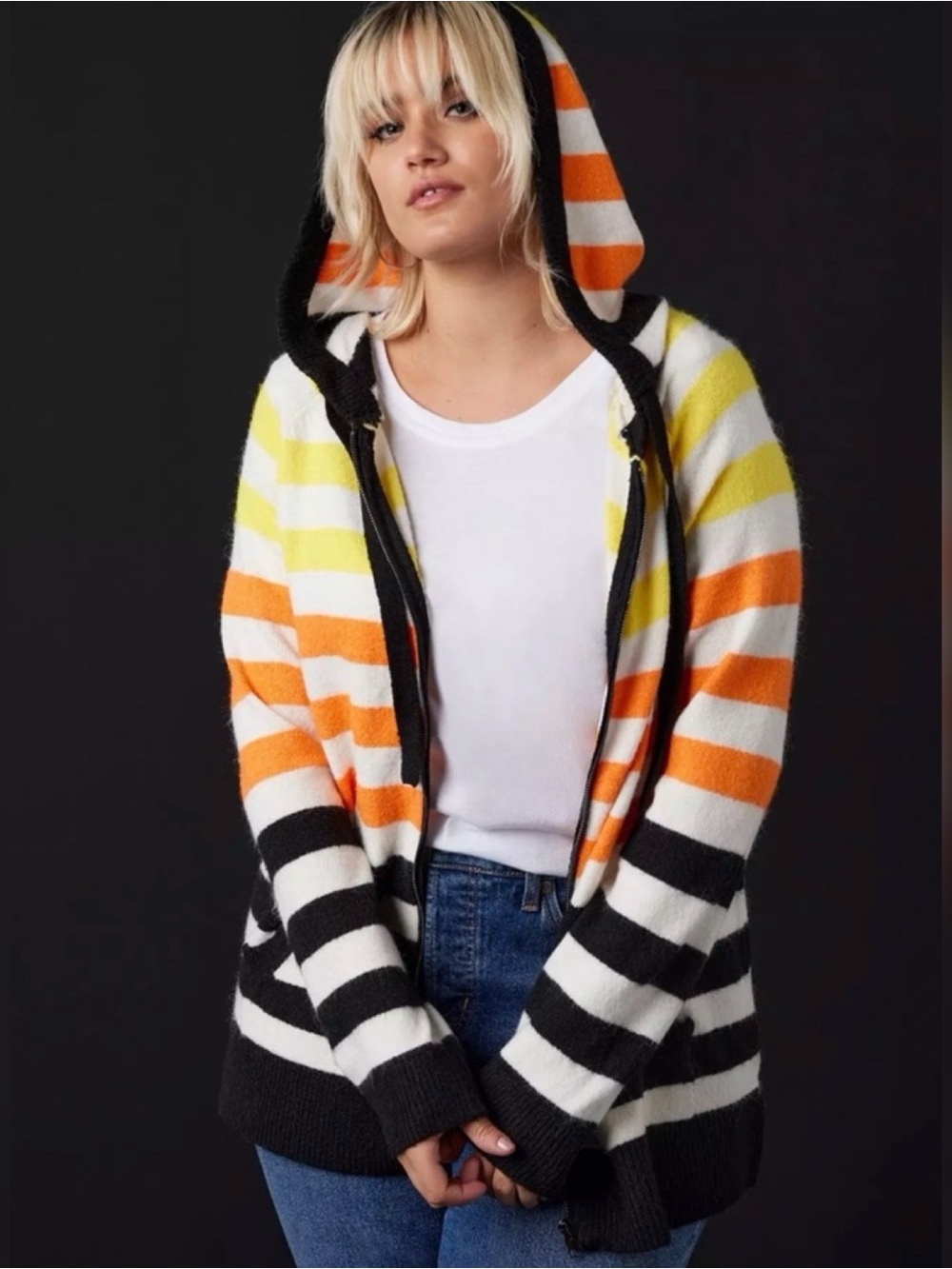 Torrid Vegan Cashmere Halloween Candy Corn Hooded Sweater